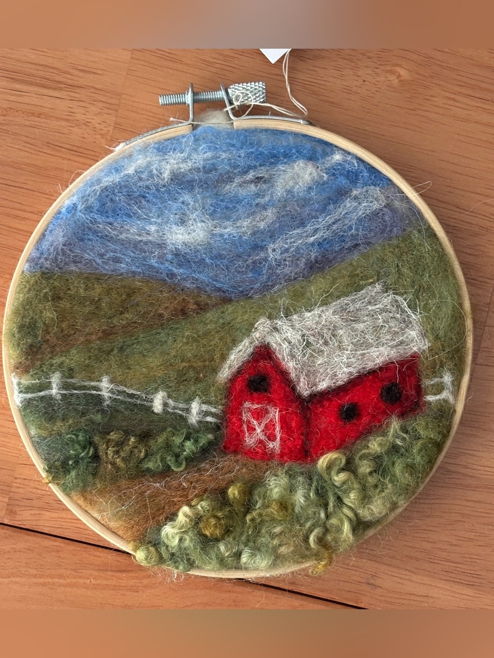 Handmade Red Barn Wool Felt Wall Art - Country Landscape